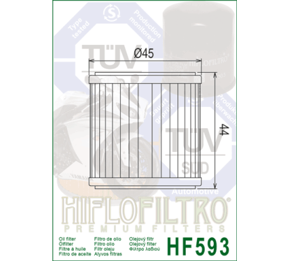 HIFLO filtr oleju HF 593 BENELLI BN 250 16-'18, TRK 250 '18-'24, LEONCIO 250 '18, (OEM: 160125150010)