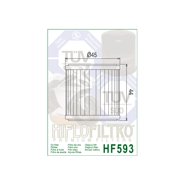 HIFLO filtr oleju HF 593 BENELLI BN 250 16-'18, TRK 250 '18-'24, LEONCIO 250 '18, (OEM: 160125150010)