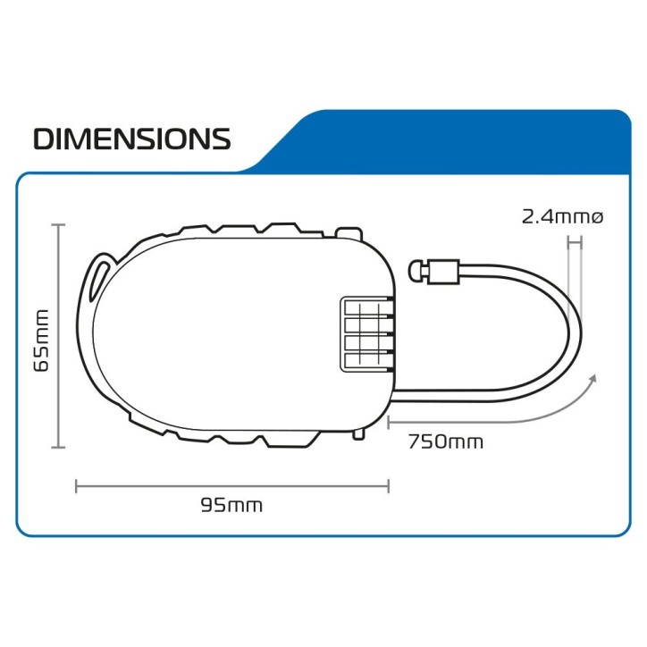 OXFORD linka z zapięciem szyfrowym czarna 750mm LK100 OXFORD linka z zapięciem szyfrowym czarna 750mm LK100