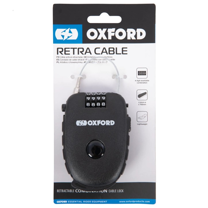 OXFORD linka z zapięciem szyfrowym czarna 750mm LK100 OXFORD linka z zapięciem szyfrowym czarna 750mm LK100