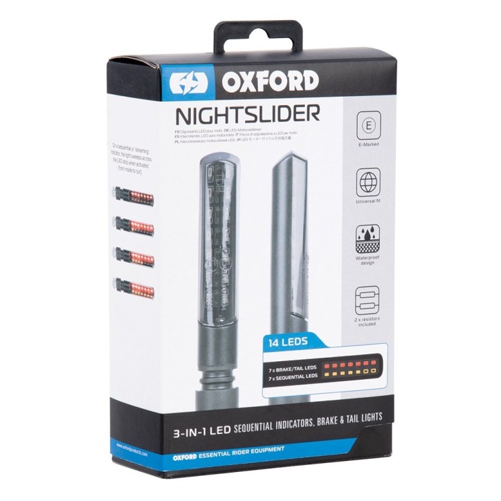 OXFORD kierunkowskazy sekwencyjne LED tył z opornikami NightSlider 3w1 OXFORD kierunkowskazy sekwencyjne LED tył z opornikami NightSlider 3w1